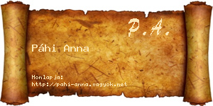 Páhi Anna névjegykártya